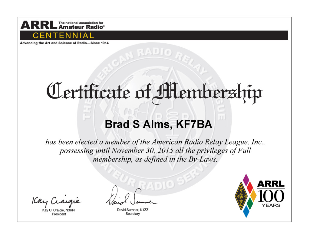 Brad_S_Alms,_KF7BA_Membership_Cert